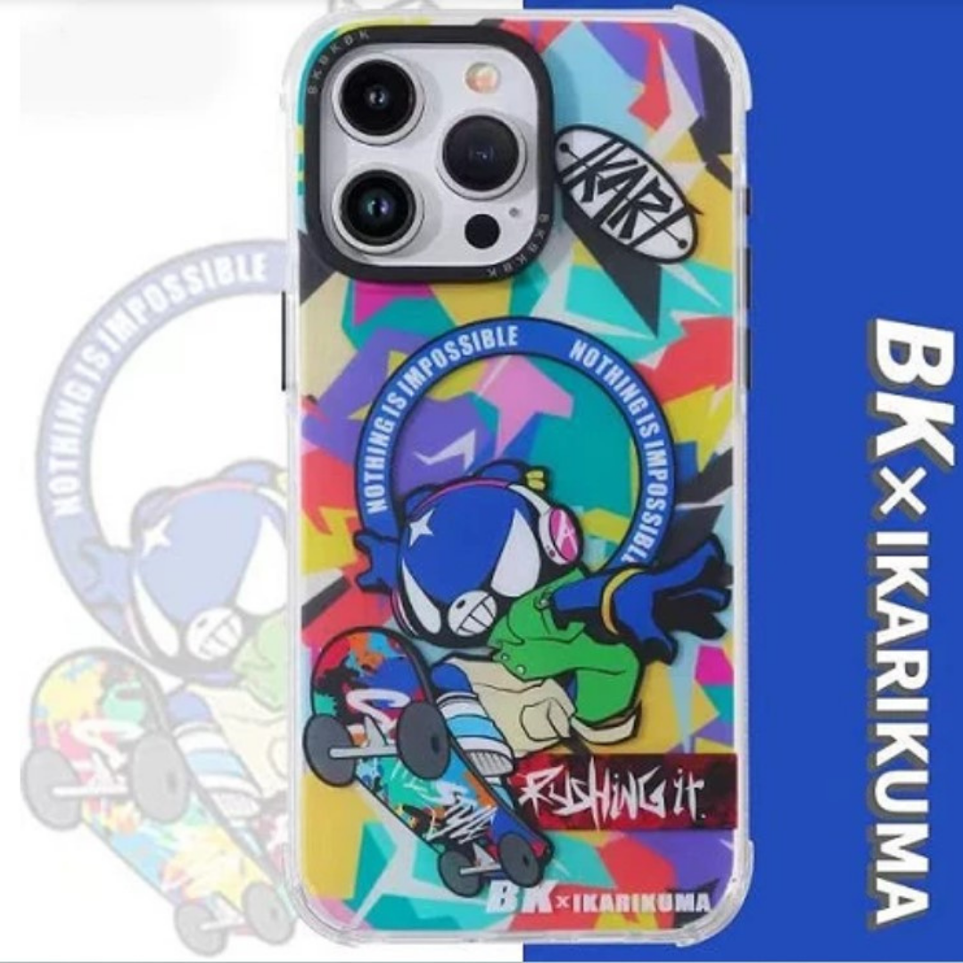 Capa azul com bonecos para IPhone