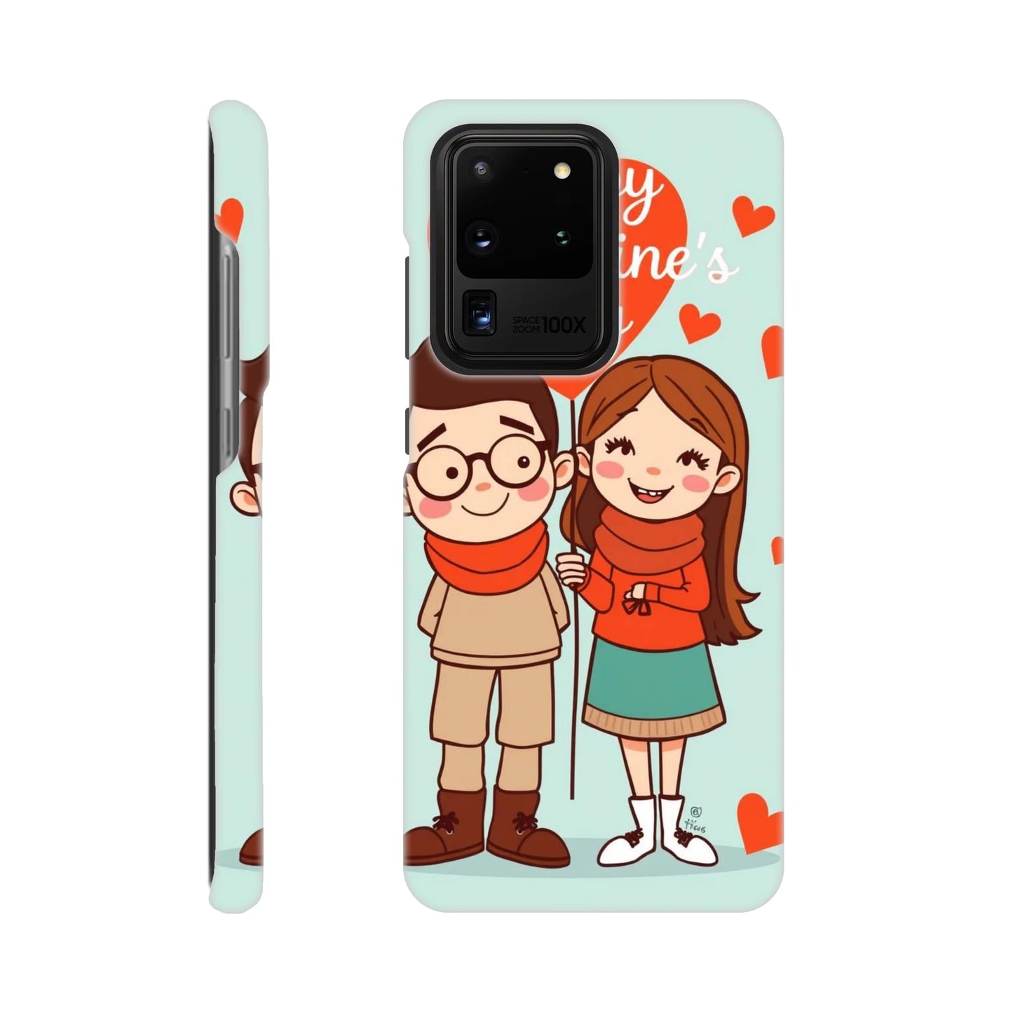 capa de telemóvel com um casal e um balão em forma de coração