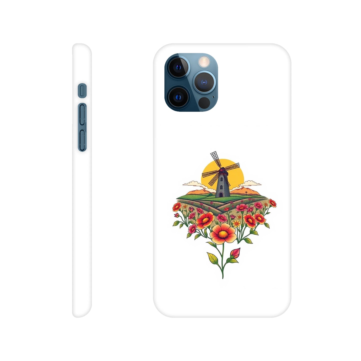capa de telemóvel com casa do moinho e flores