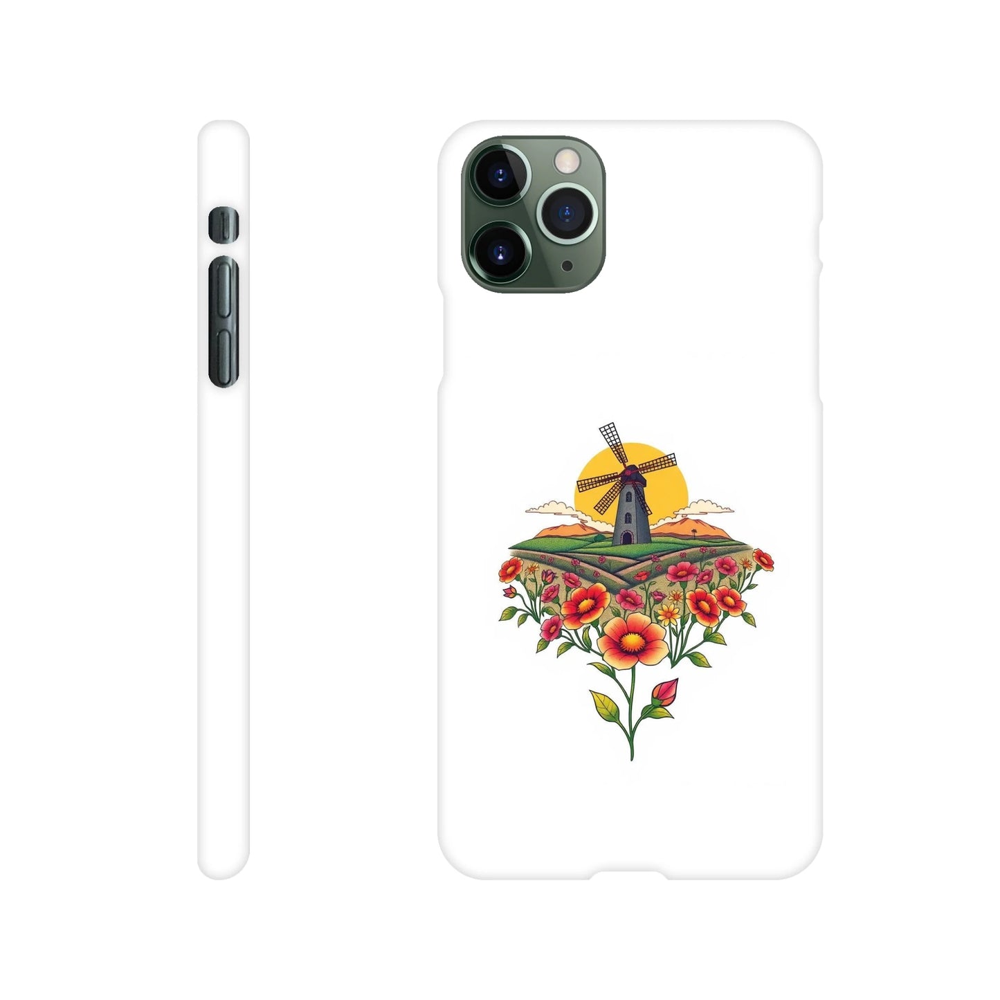 capa de telemóvel com casa do moinho e flores
