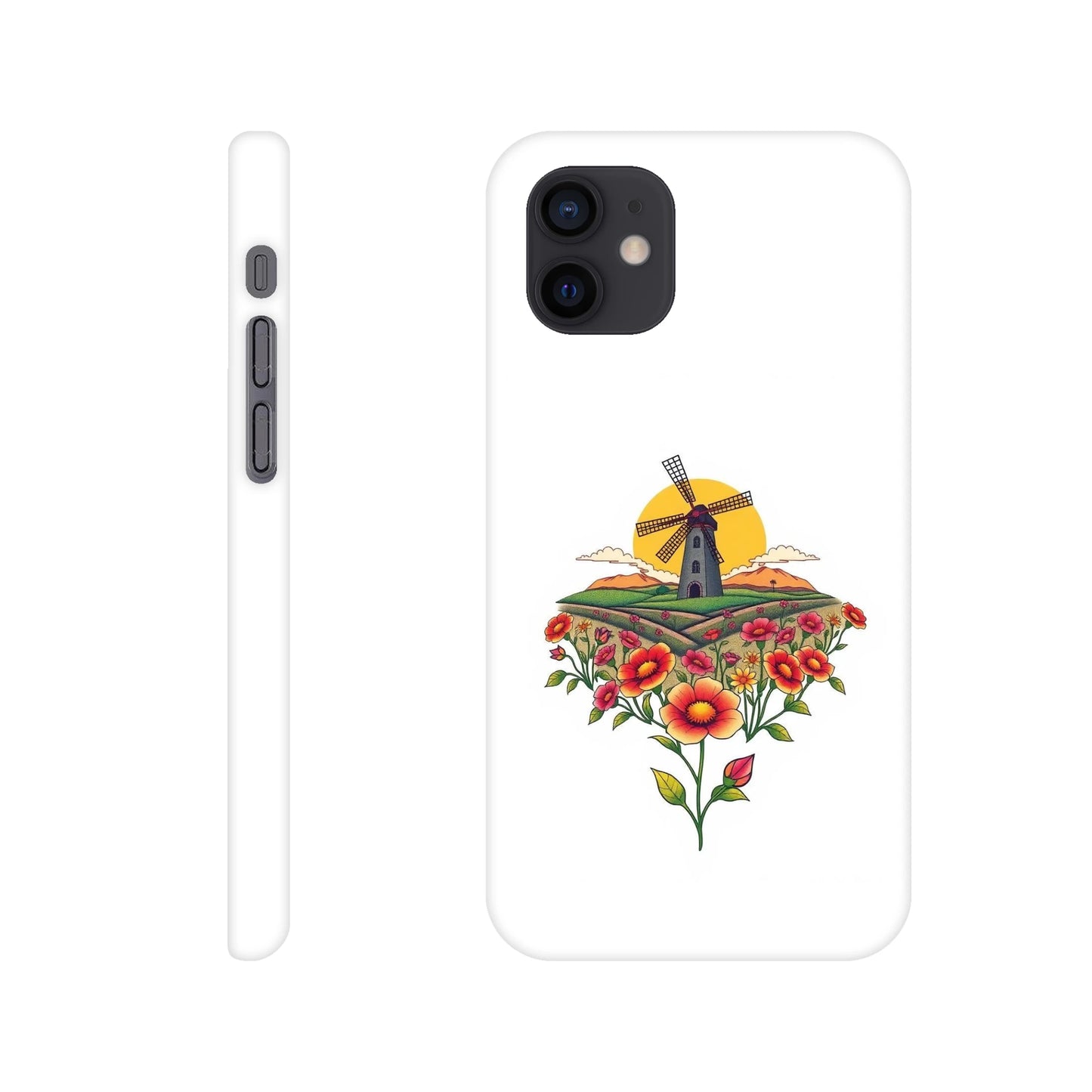 capa de telemóvel com casa do moinho e flores