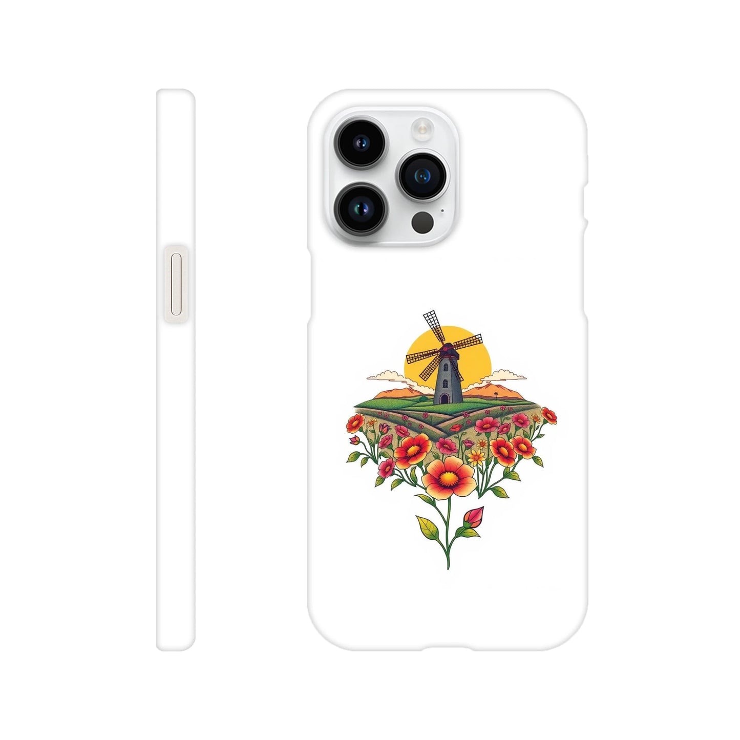capa de telemóvel com casa do moinho e flores