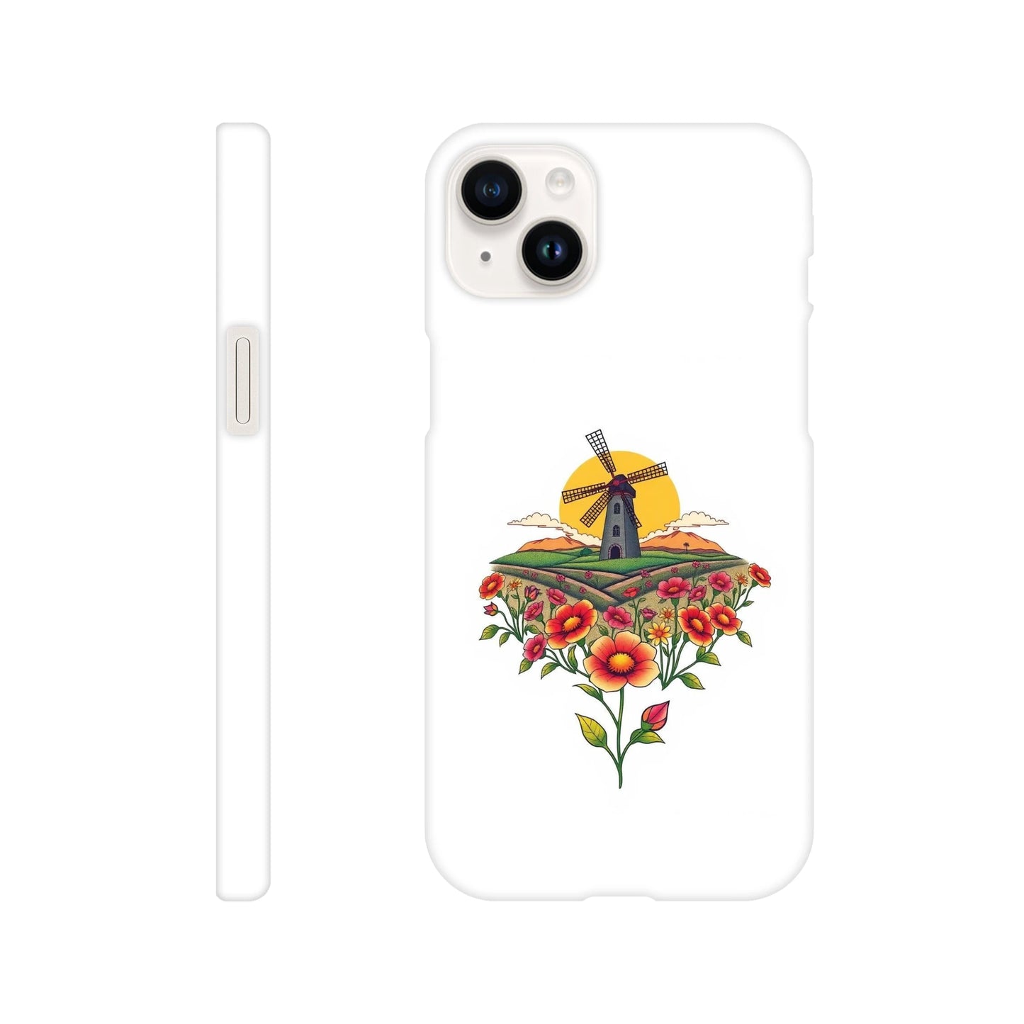 capa de telemóvel com casa do moinho e flores