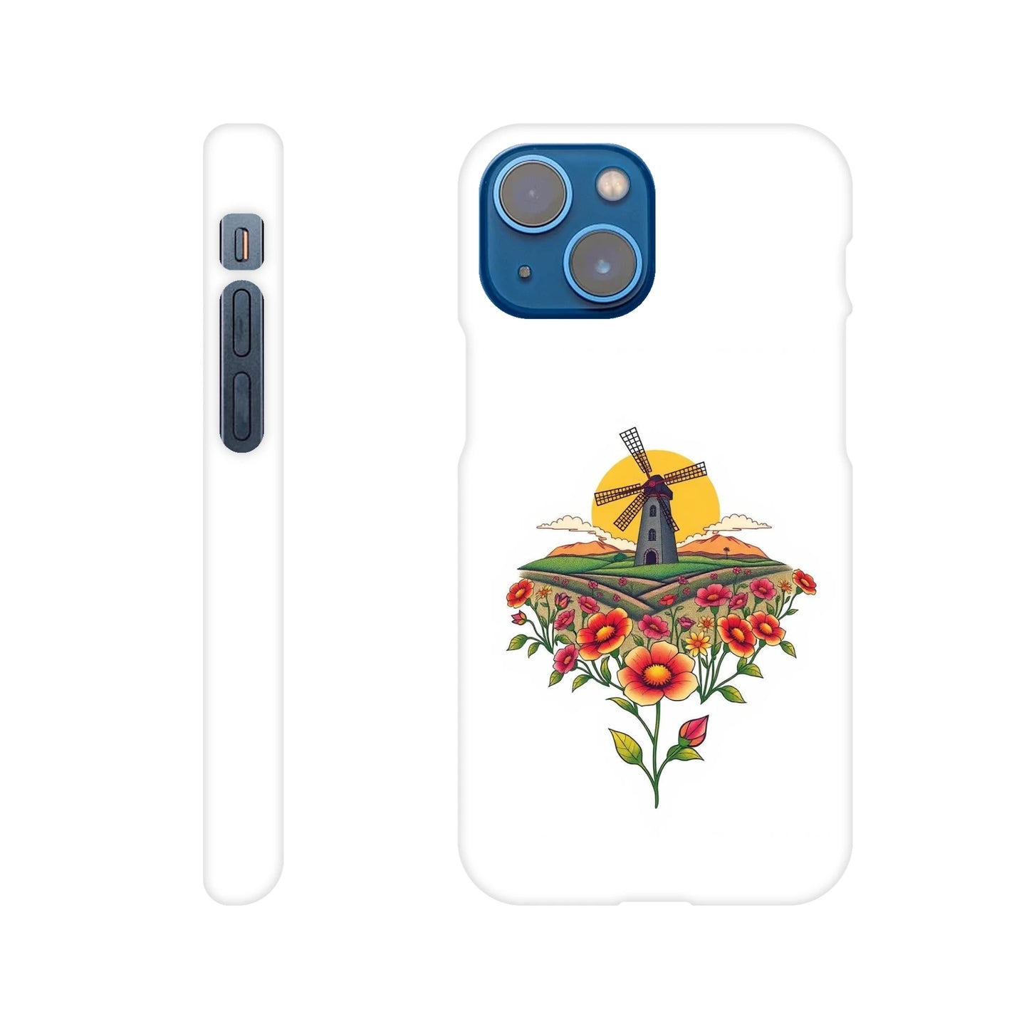 capa de telemóvel com casa do moinho e flores