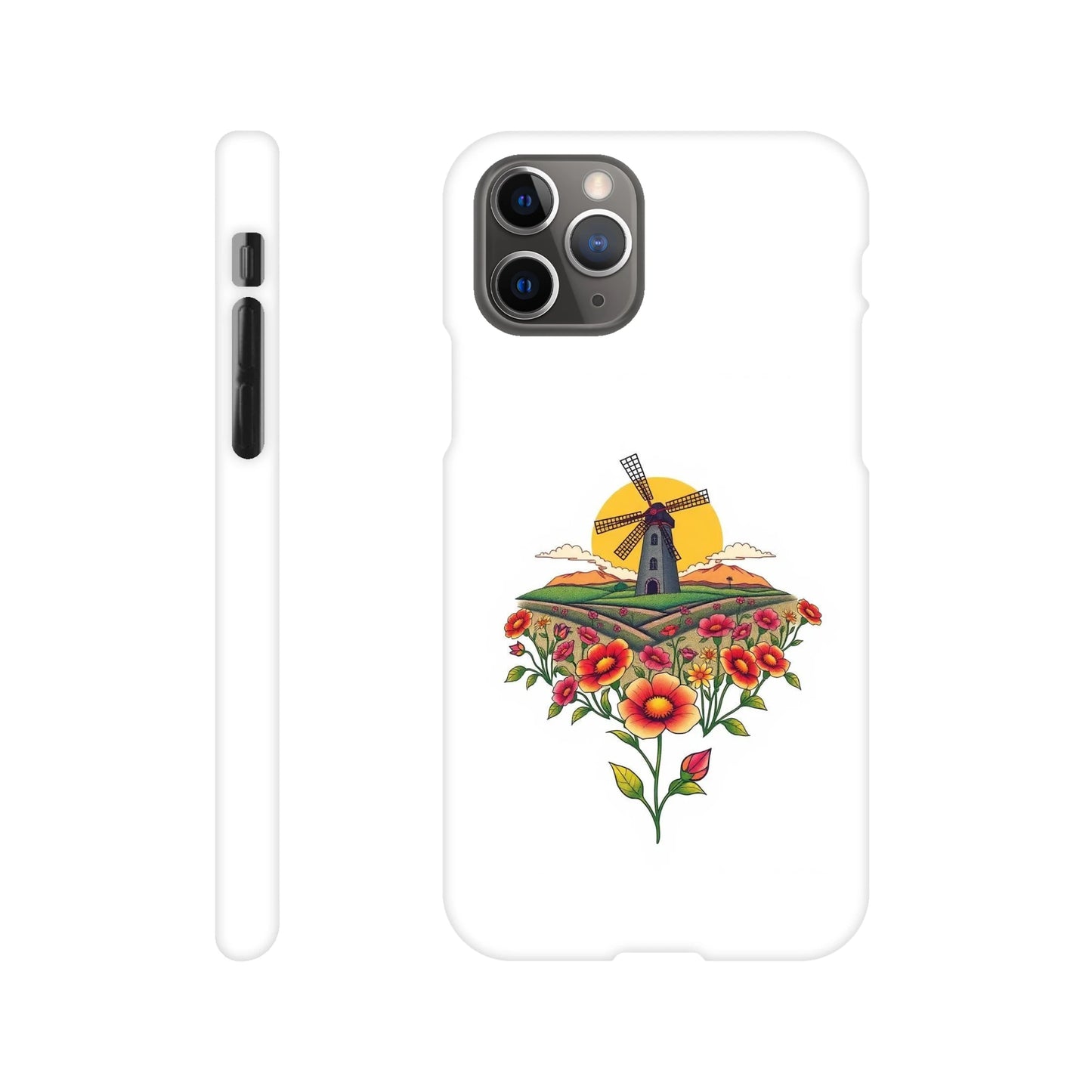 capa de telemóvel com casa do moinho e flores