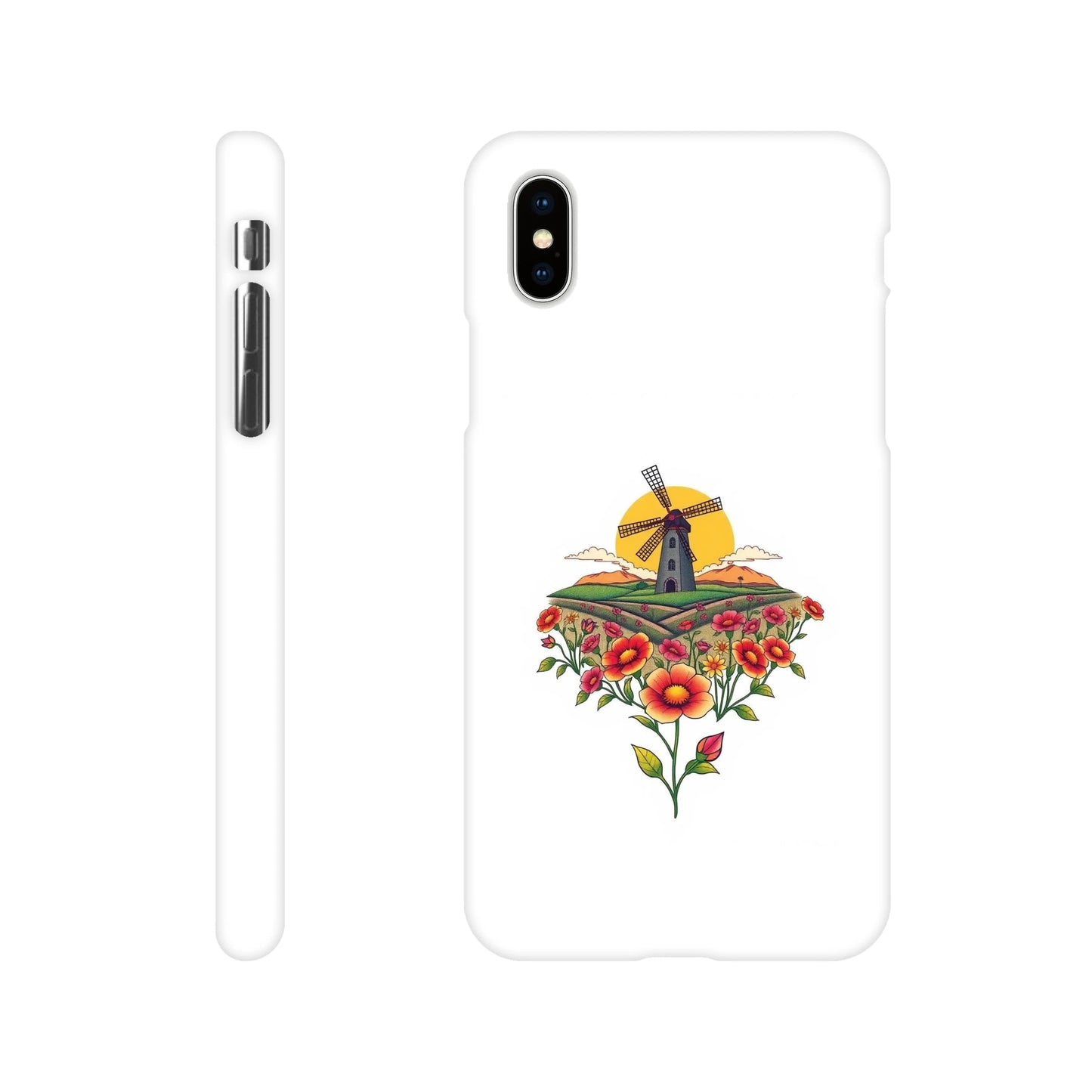 capa de telemóvel com casa do moinho e flores