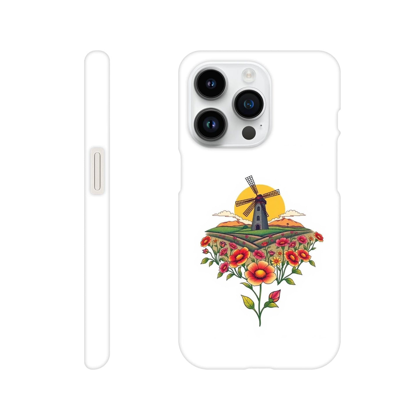 capa de telemóvel com casa do moinho e flores