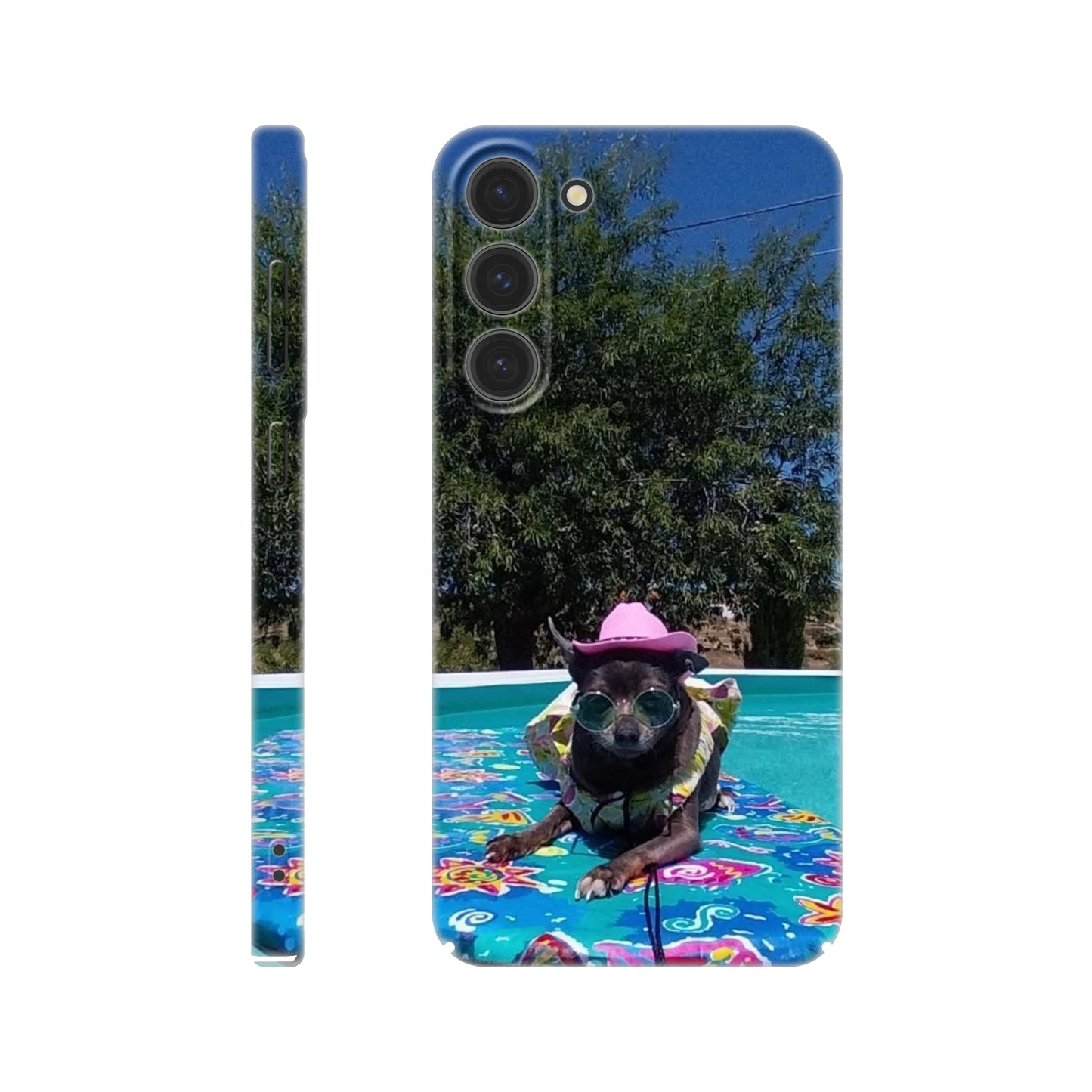 capa de telemóvel personalizada com foto de cao na piscina