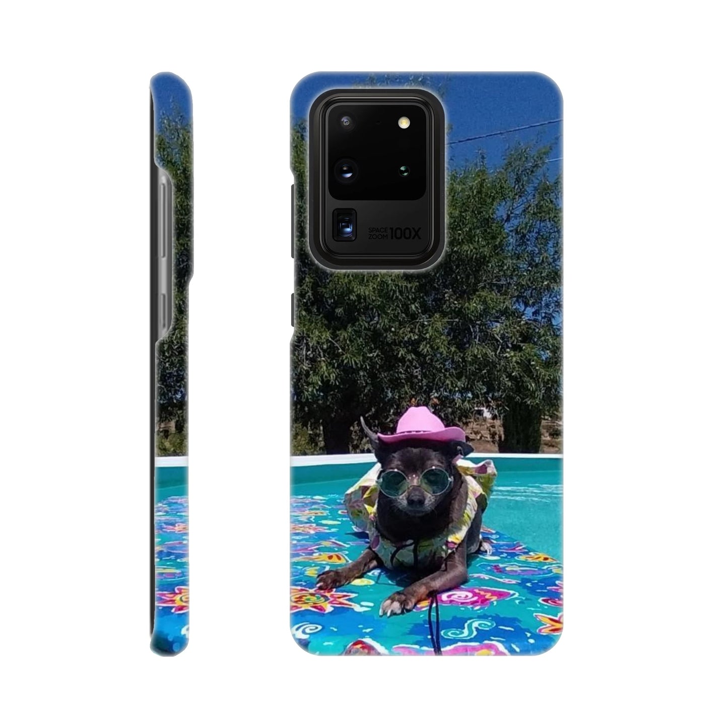 capa de telemóvel personalizada com foto de cao na piscina