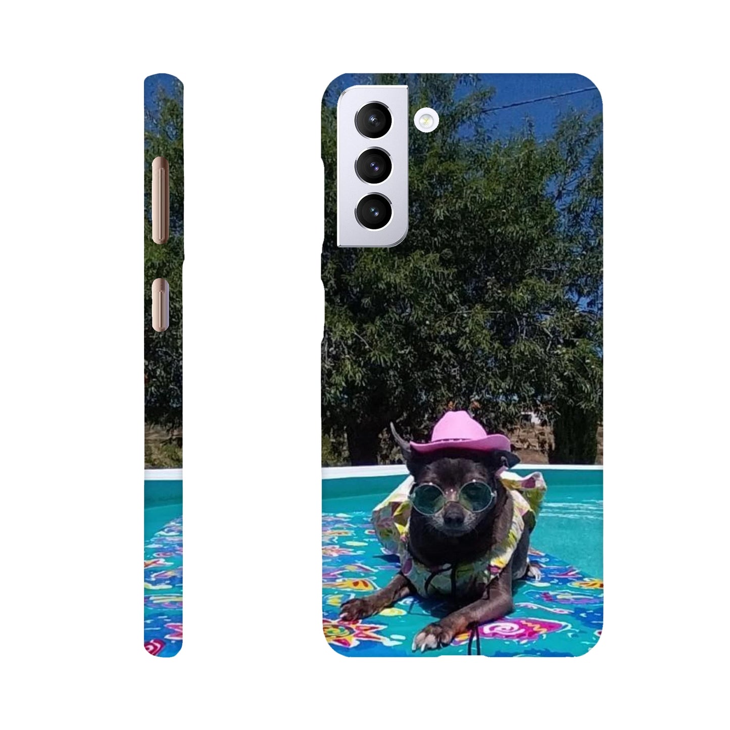 capa de telemóvel personalizada com foto de cao na piscina