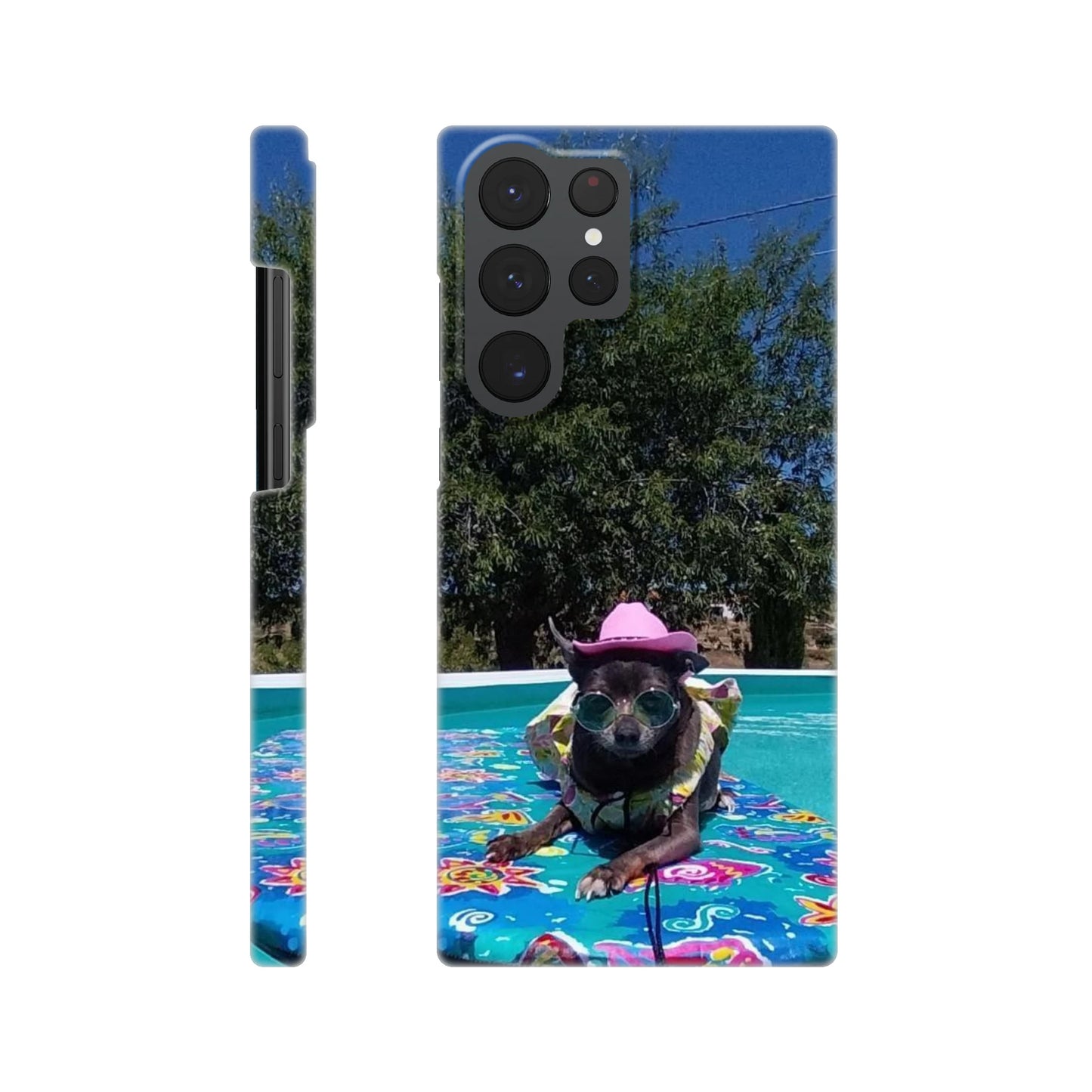 capa de telemóvel personalizada com foto de cao na piscina