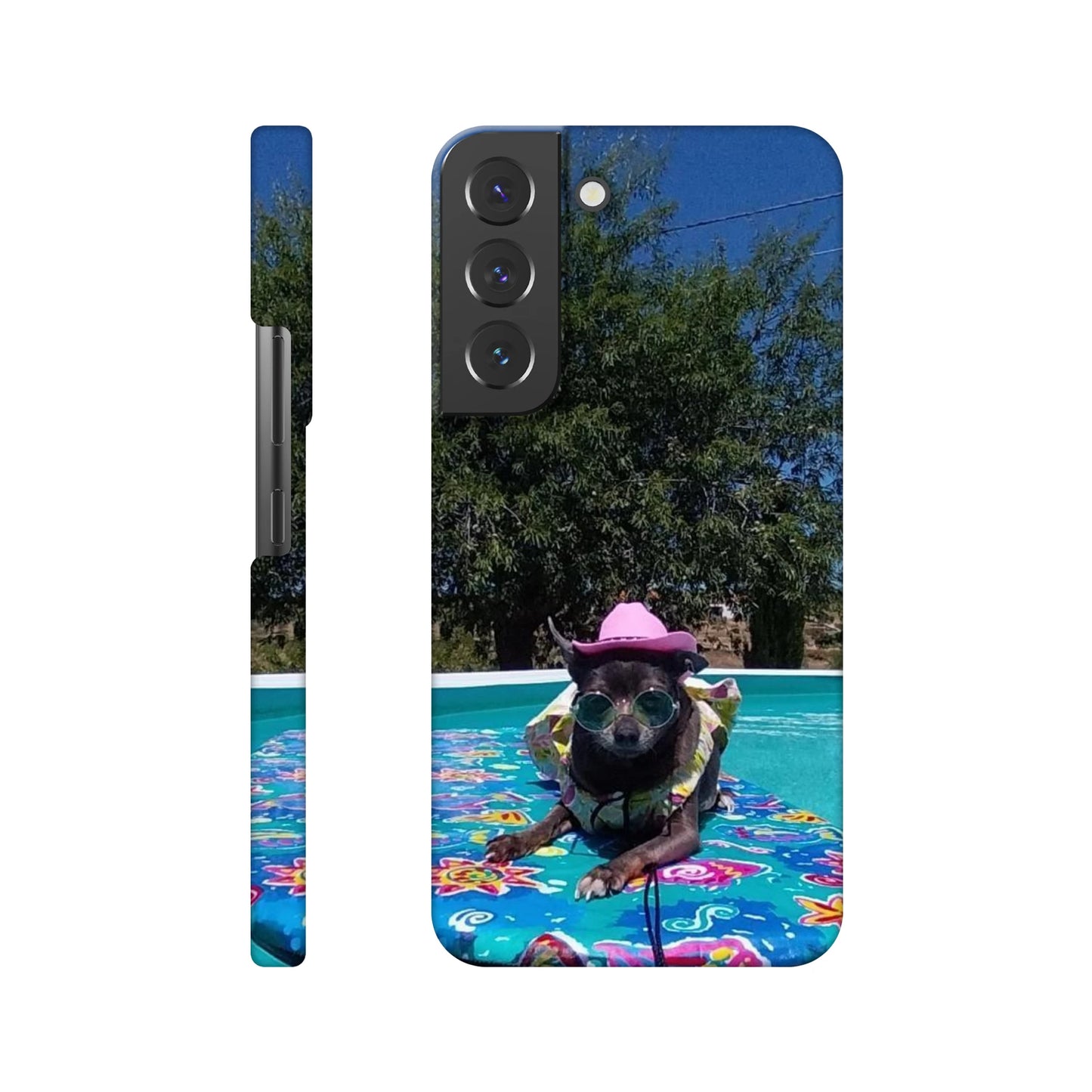 capa de telemóvel personalizada com foto de cao na piscina