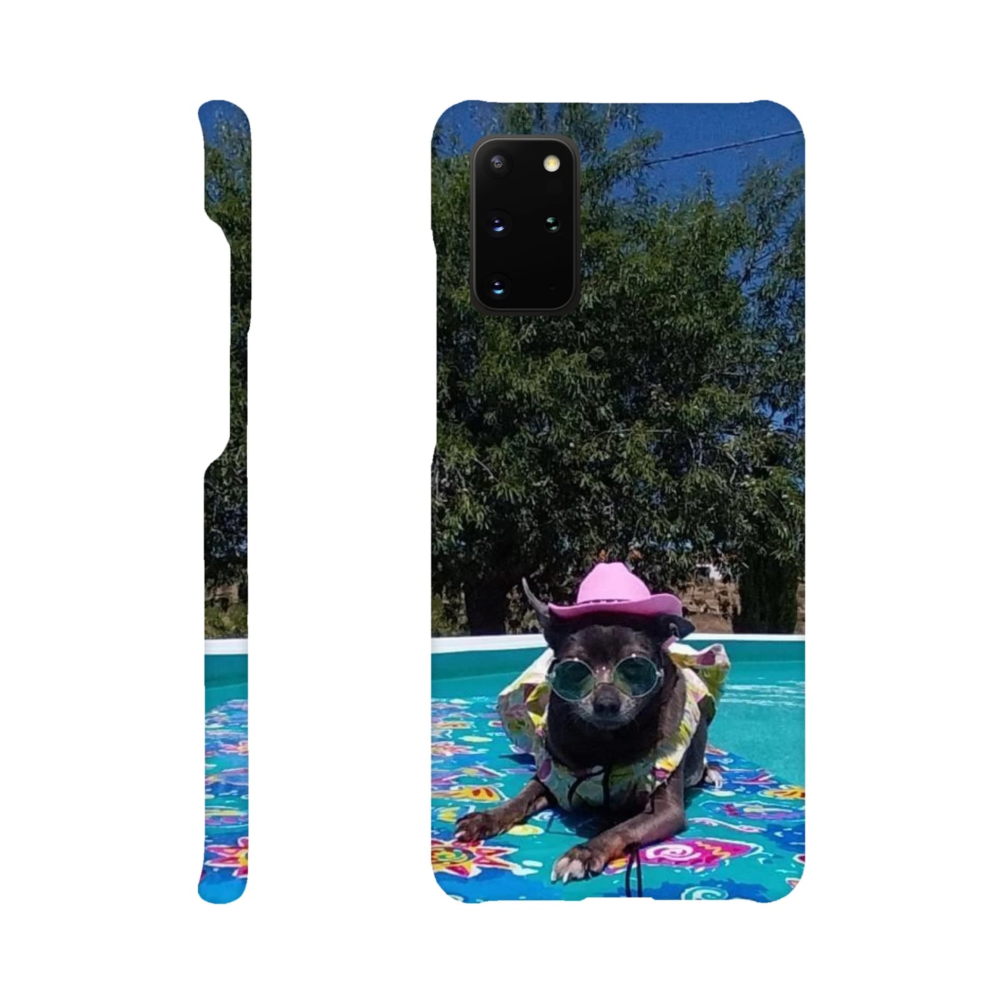 capa de telemóvel personalizada com foto de cao na piscina