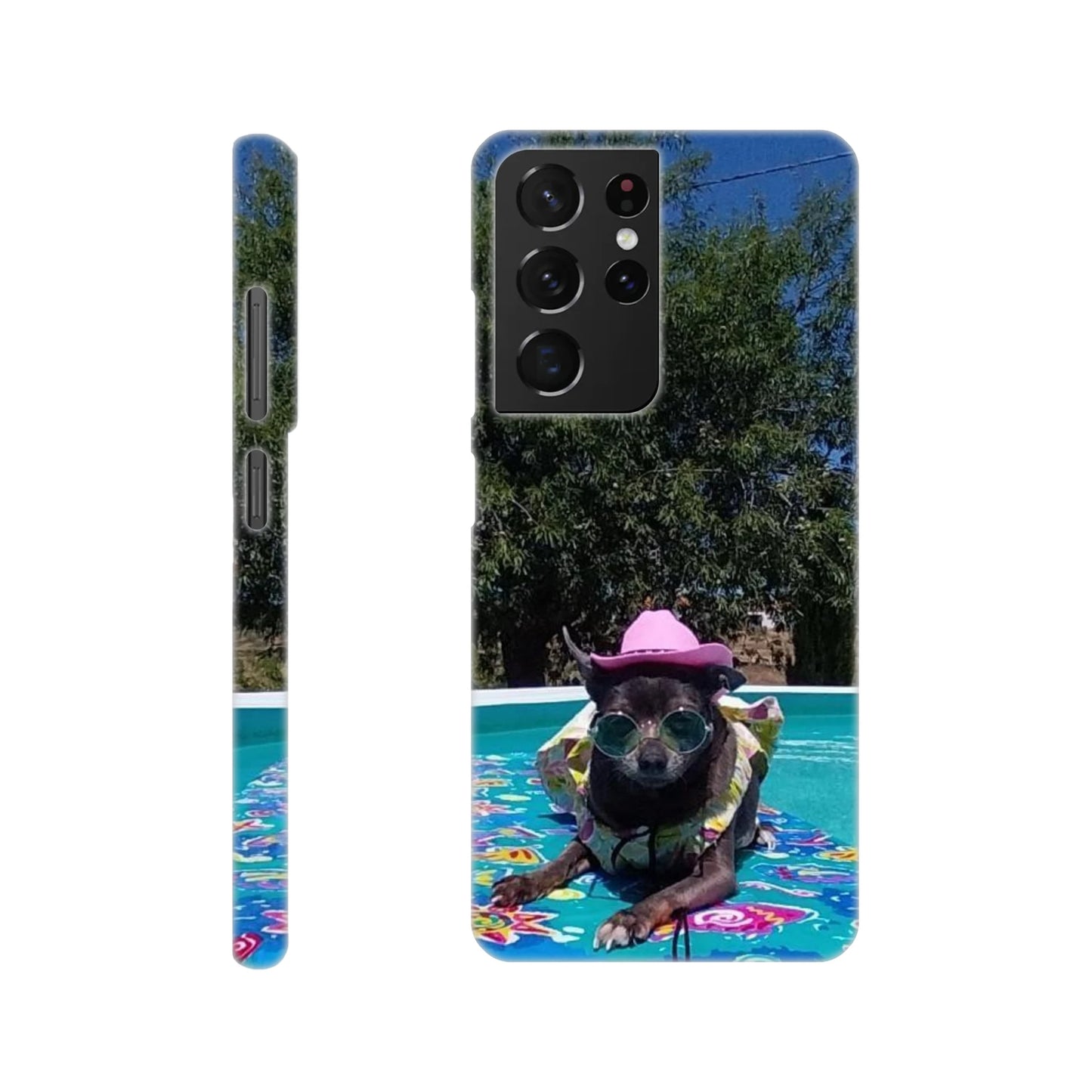 capa de telemóvel personalizada com foto de cao na piscina