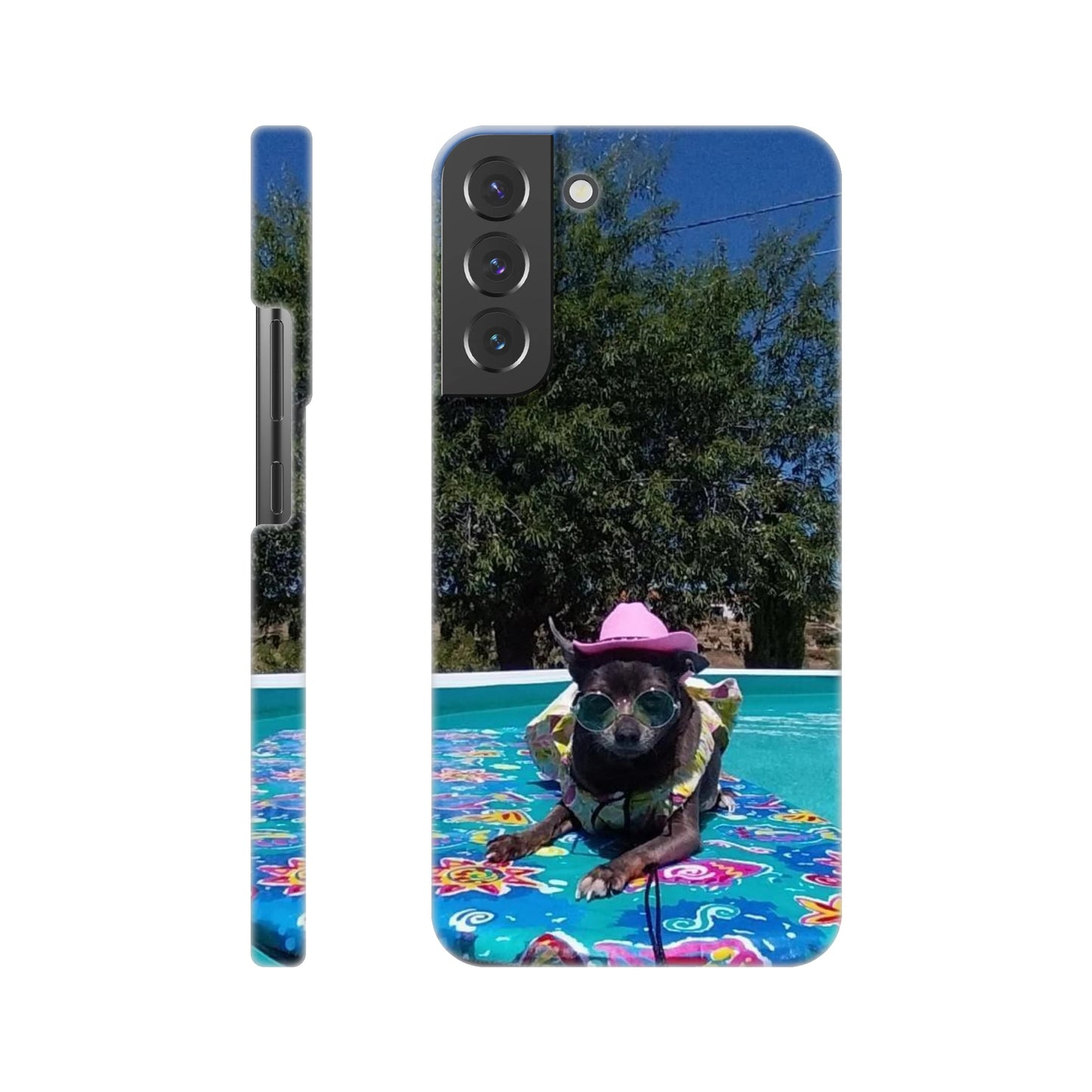 capa de telemóvel personalizada com foto de cao na piscina