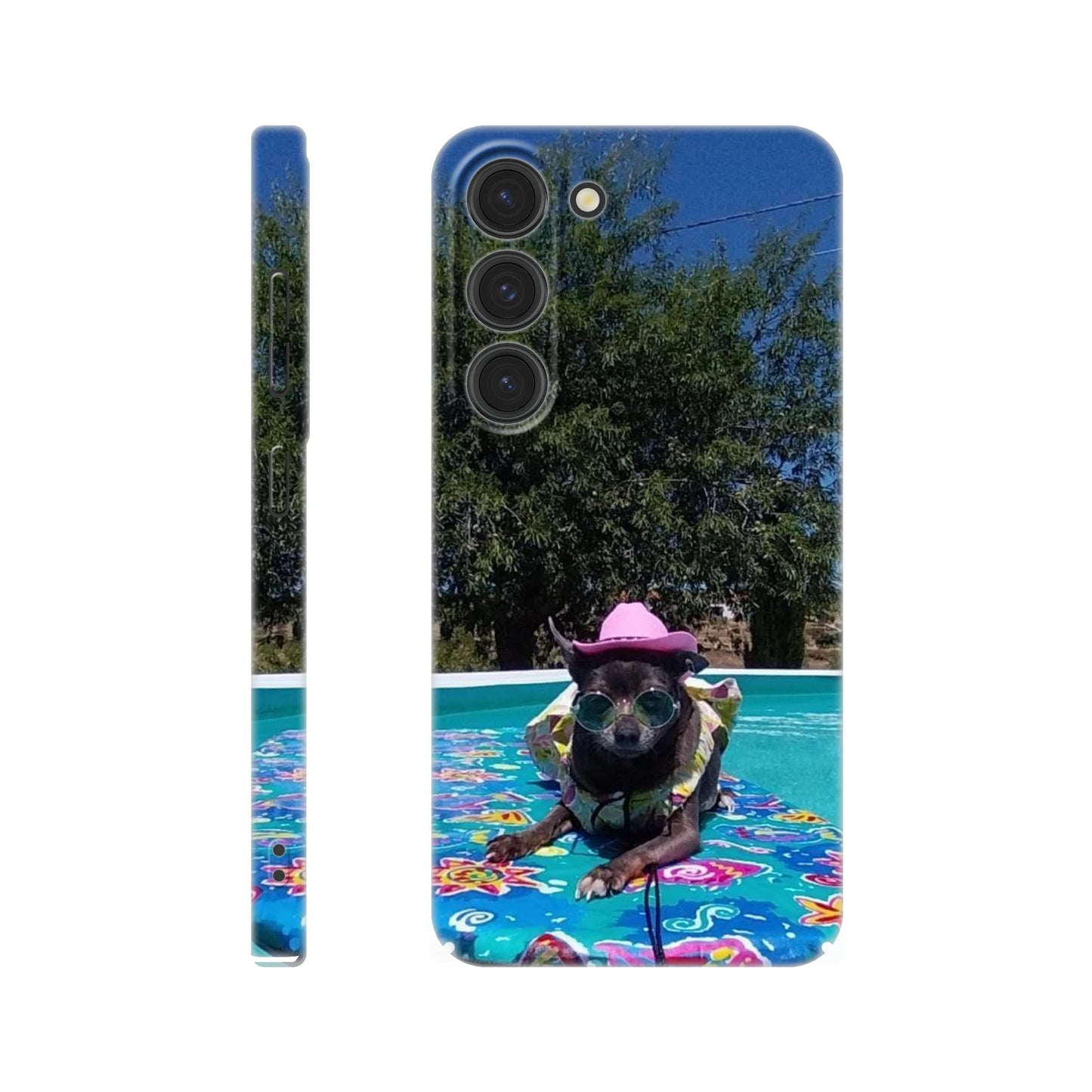 capa de telemóvel personalizada com foto de cao na piscina