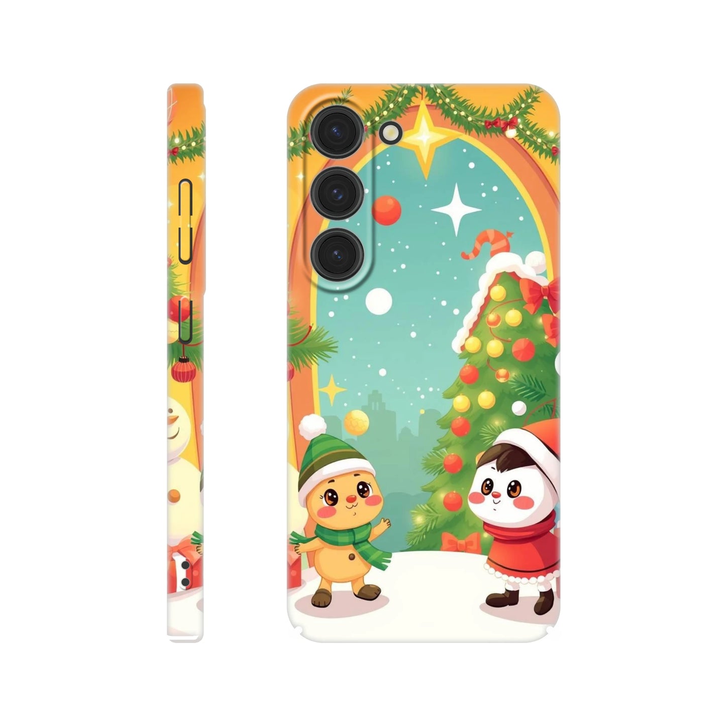 capa de telemovel com arvore de natal e bonecos de natal