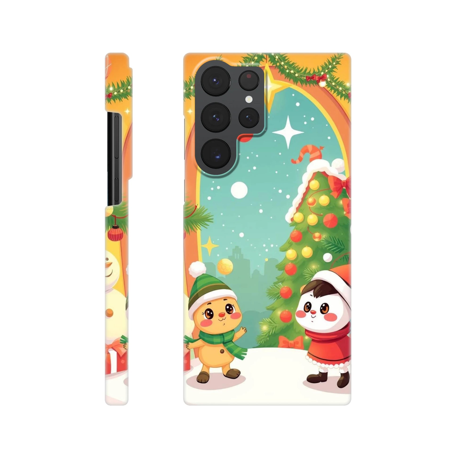 capa de telemovel com arvore de natal e bonecos de natal