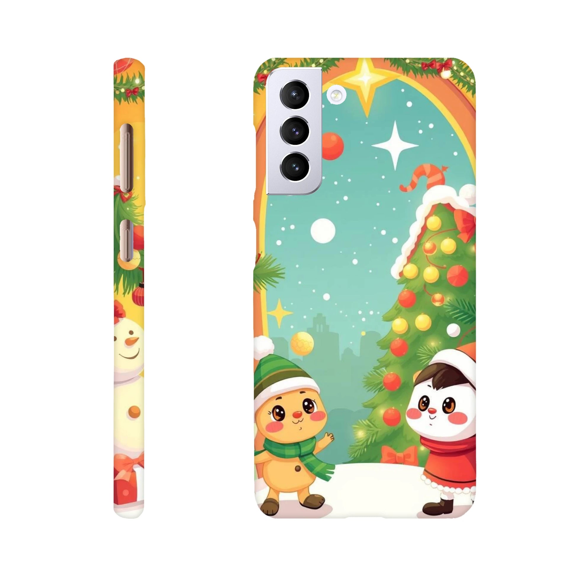 capa de telemovel com arvore de natal e bonecos de natal