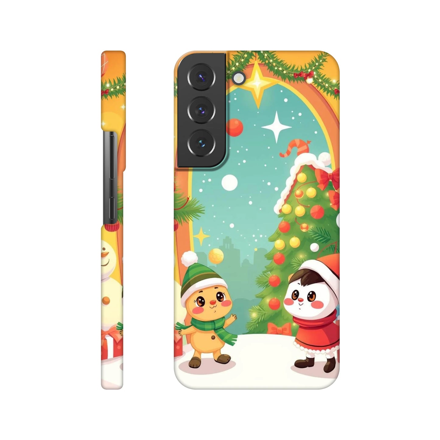 capa de telemovel com arvore de natal e bonecos de natal