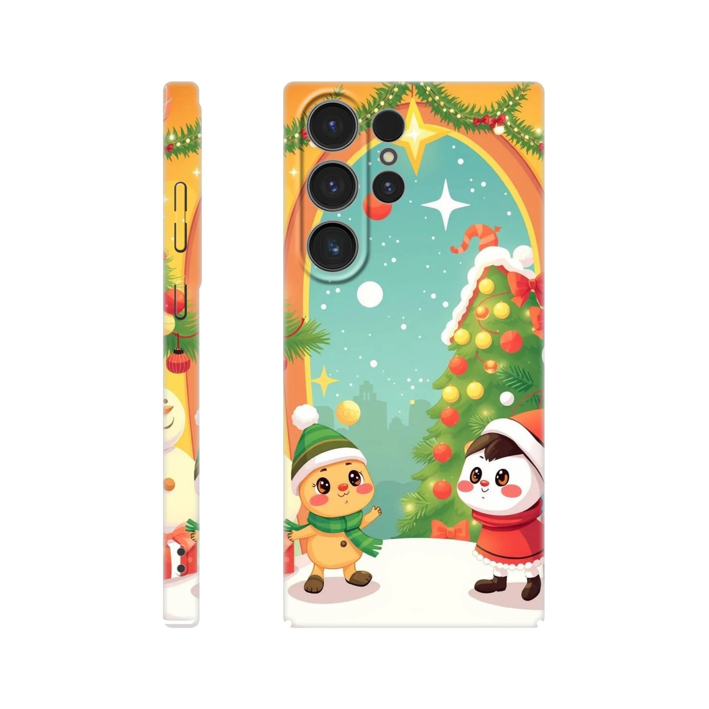 capa de telemovel com arvore de natal e bonecos de natal
