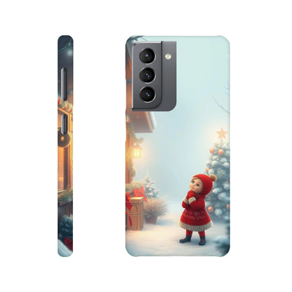 capa de telemovel com menina vestida de natal na neve