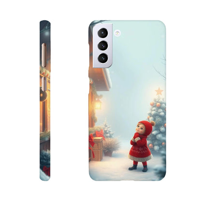 capa de telemovel com menina vestida de natal na neve