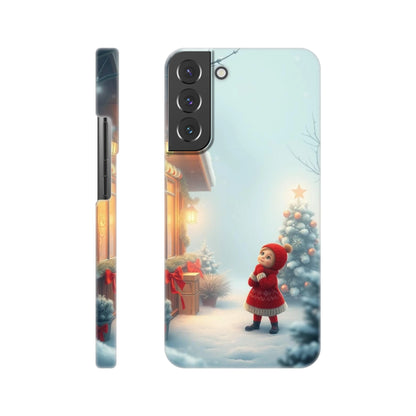 capa de telemovel com menina vestida de natal na neve