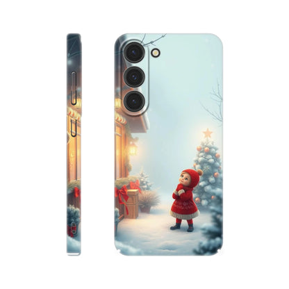 capa de telemovel com menina vestida de natal na neve