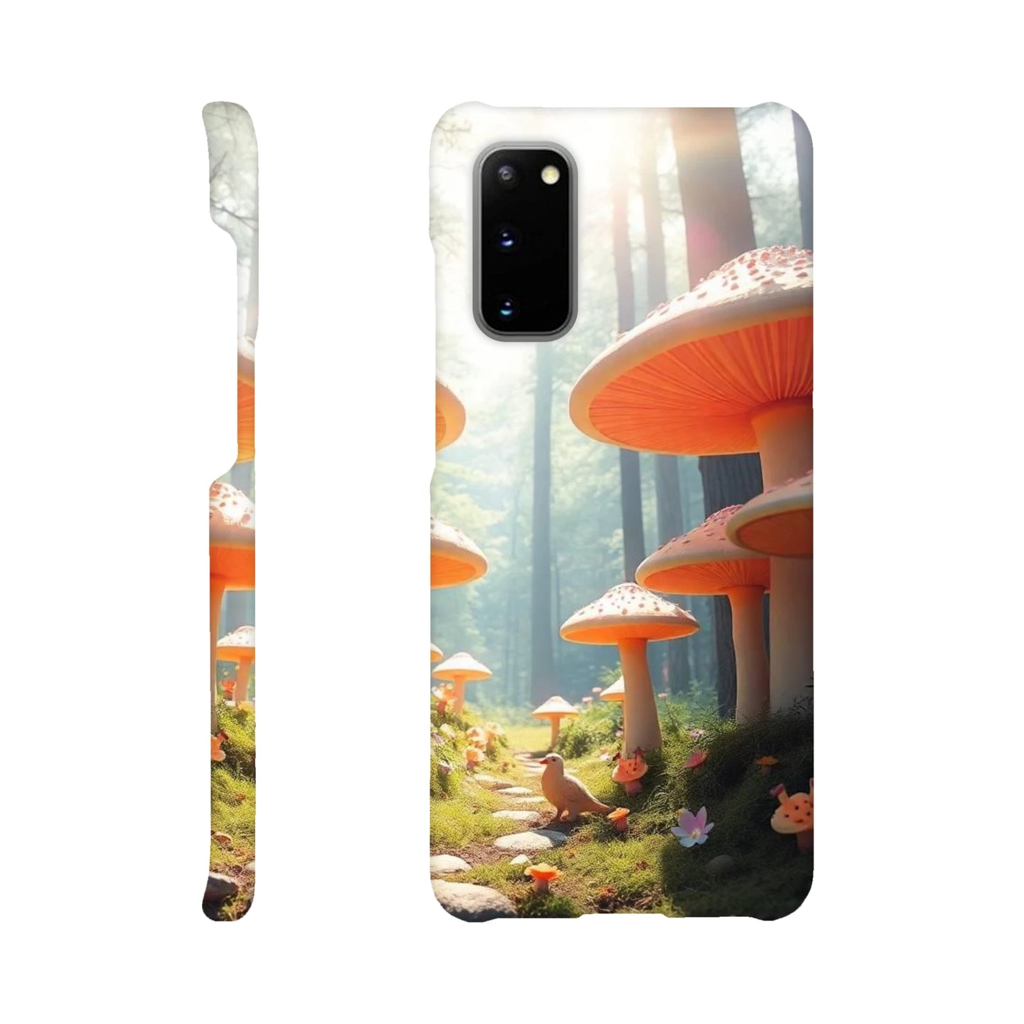 capa de telemovel da floresta ensolarada com cogumelos laranja