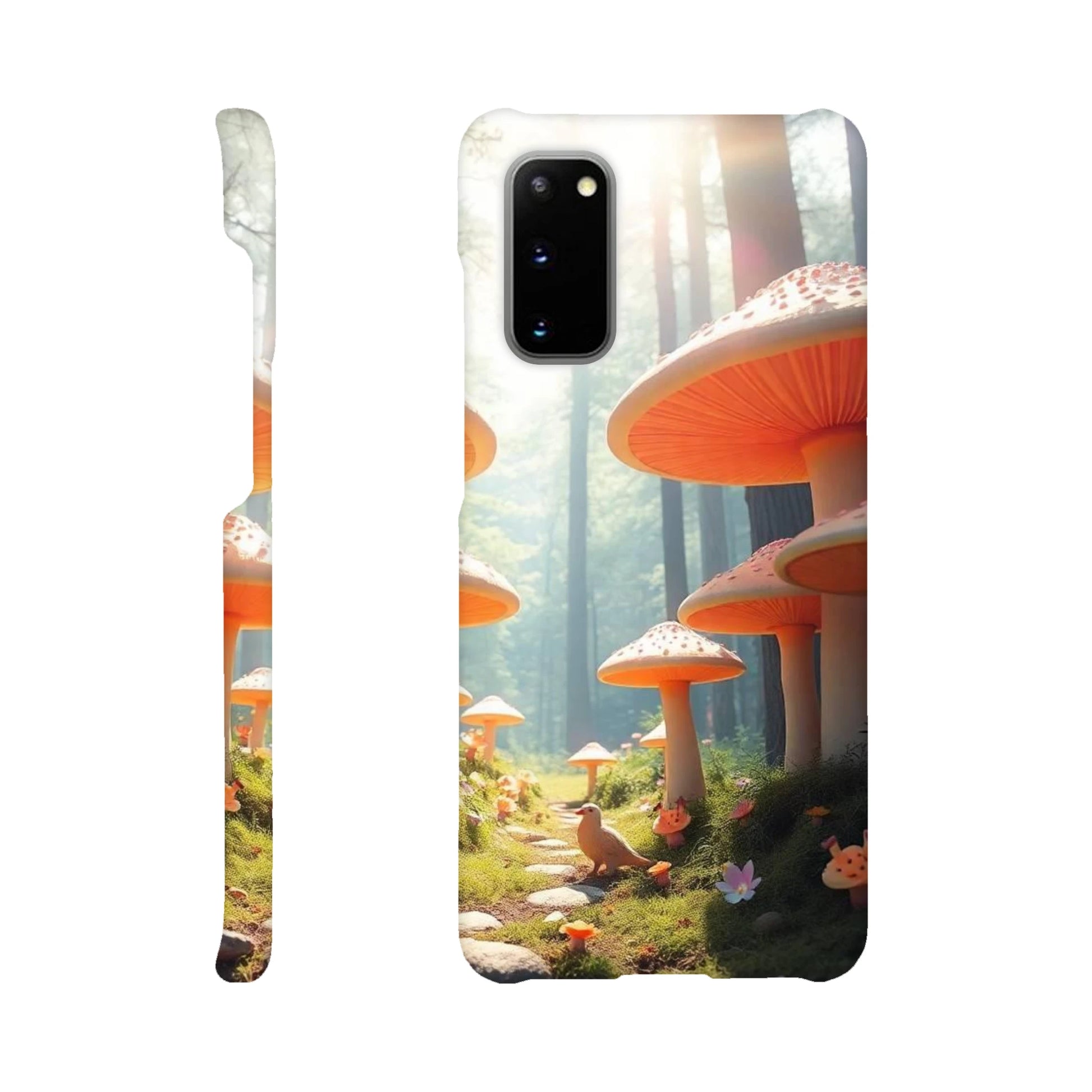 capa de telemovel da floresta ensolarada com cogumelos laranja