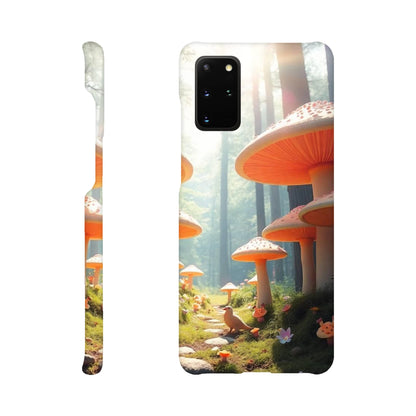 capa de telemovel da floresta ensolarada com cogumelos laranjas