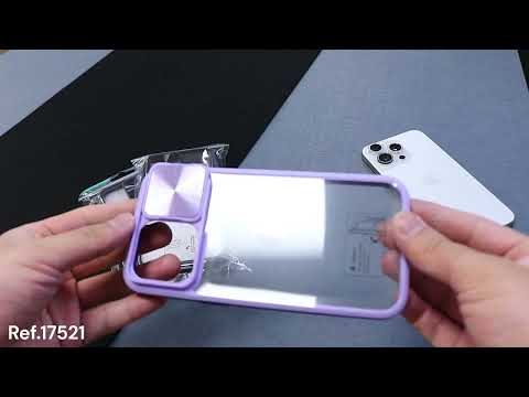 Video a demonstrar a capa transparente com bordas em lilás e anti-choque de iphone com tampa na camera 